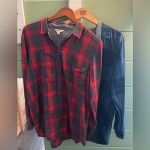 Lucky Brand Flannel Bundle 2 Size Medium Plaid Button Down Soft Cotton Women